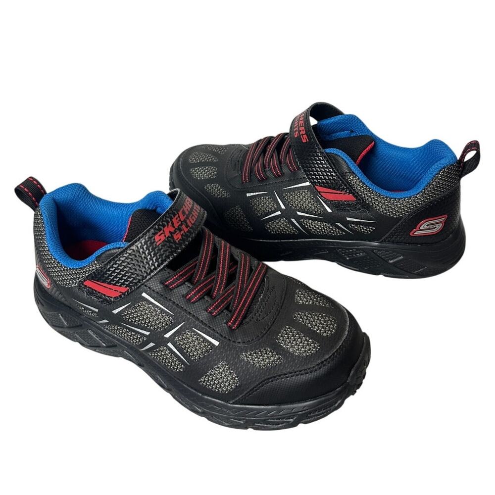 Skechers US 5 Child Boy Black Red Blue S Light up Flash Sneakers School Outside